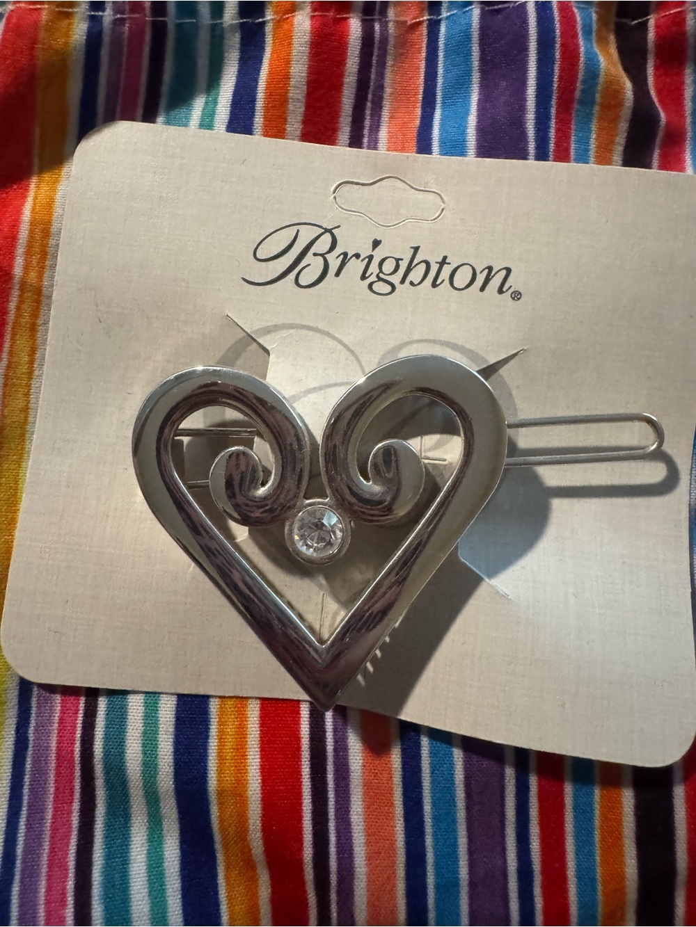 Brighton Silver-Tone Heart Slide Hair Clip with Clear Accent